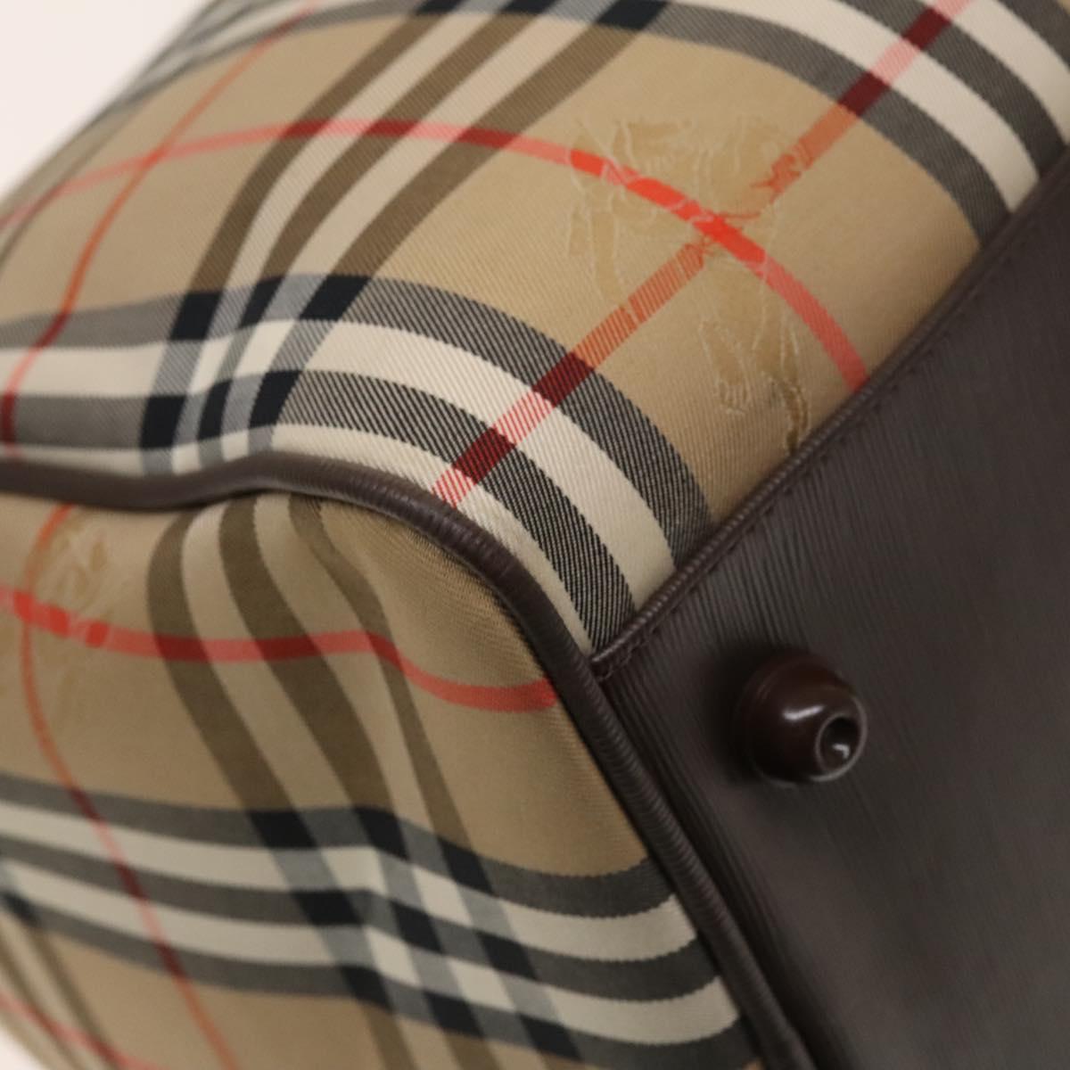 Burberrys Nova Check Boston Bag Canvas Beige Gold Auth ep10261