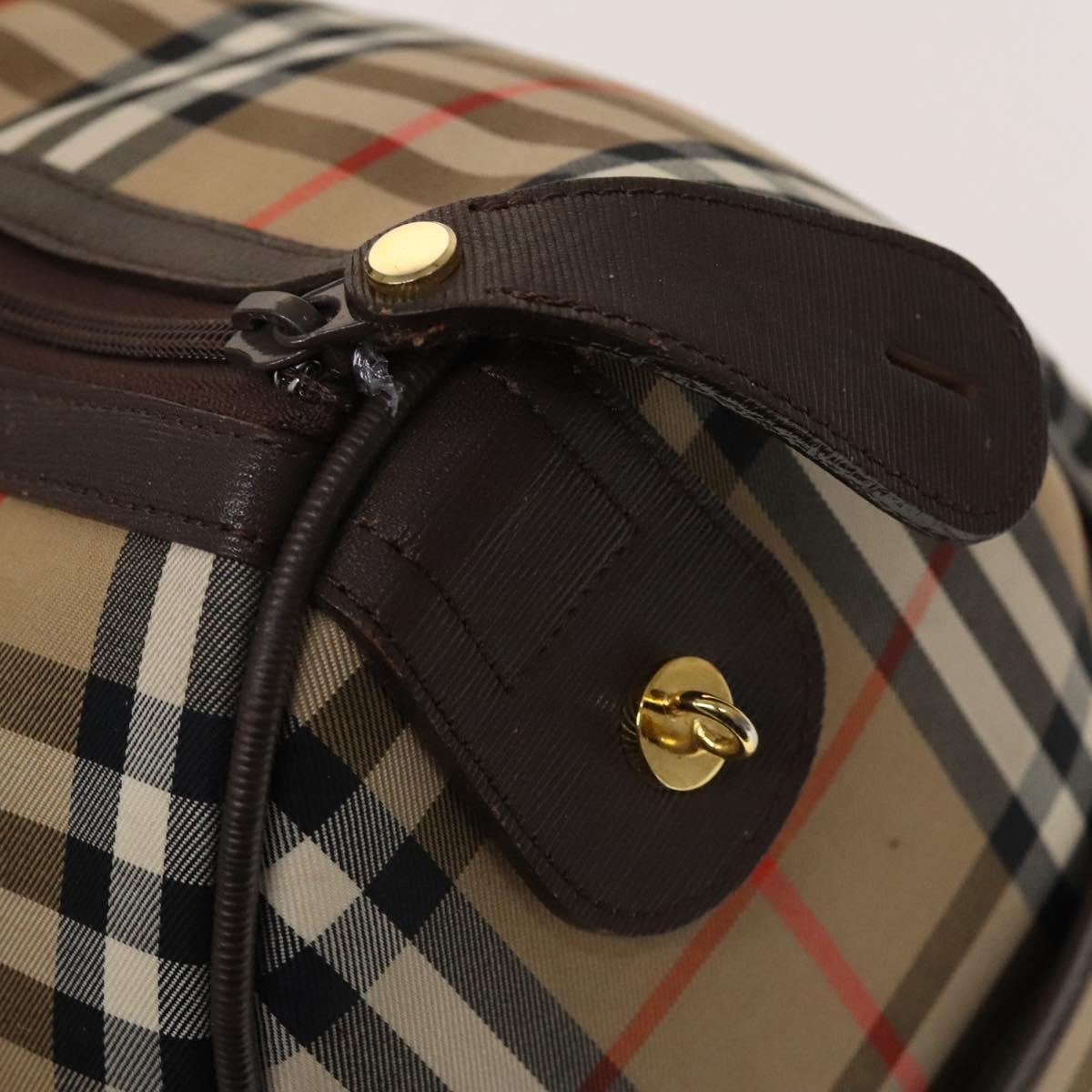 Burberrys Nova Check Boston Bag Canvas Beige Gold Auth ep10261