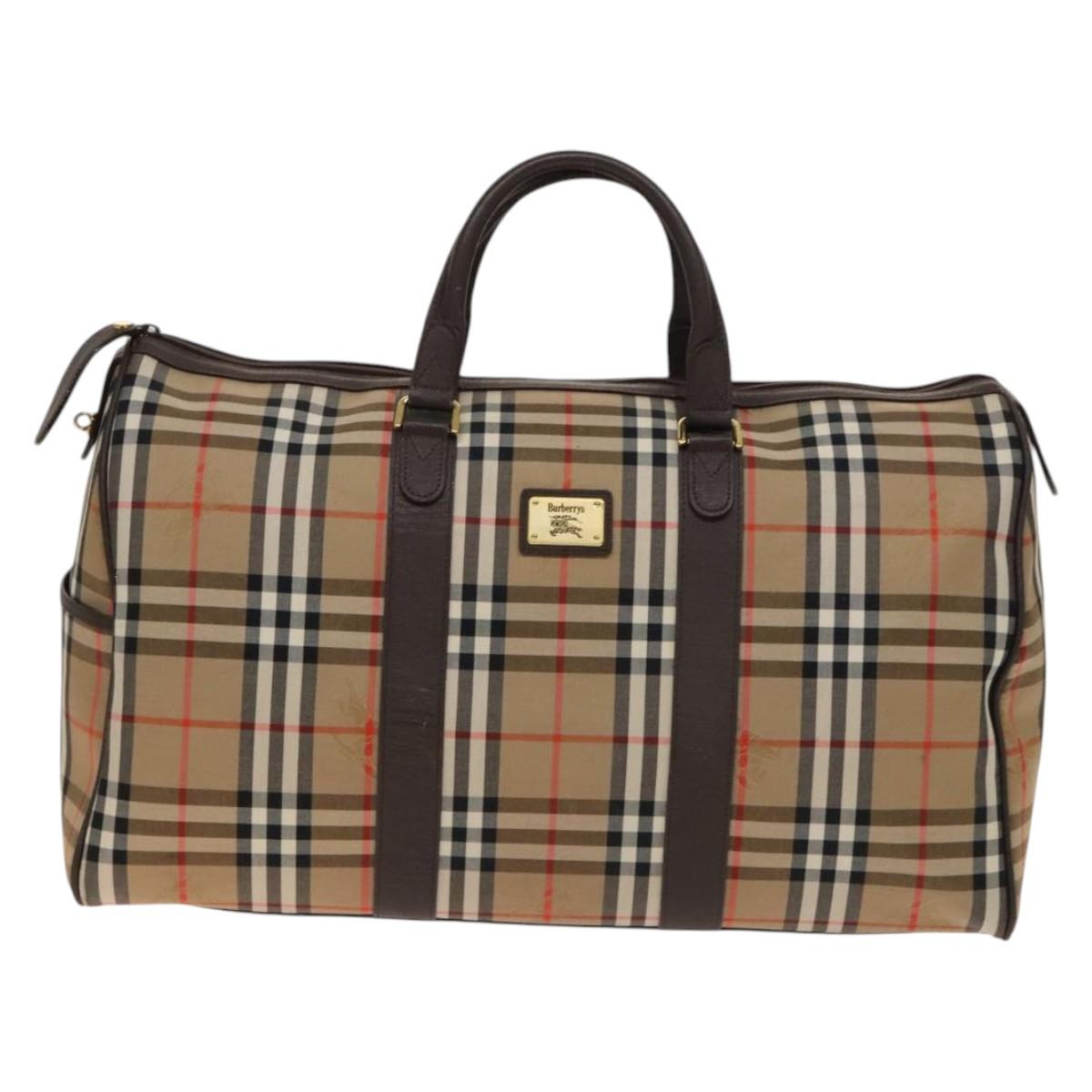 Burberrys Nova Check Boston Bag Canvas Beige Gold Auth ep10261