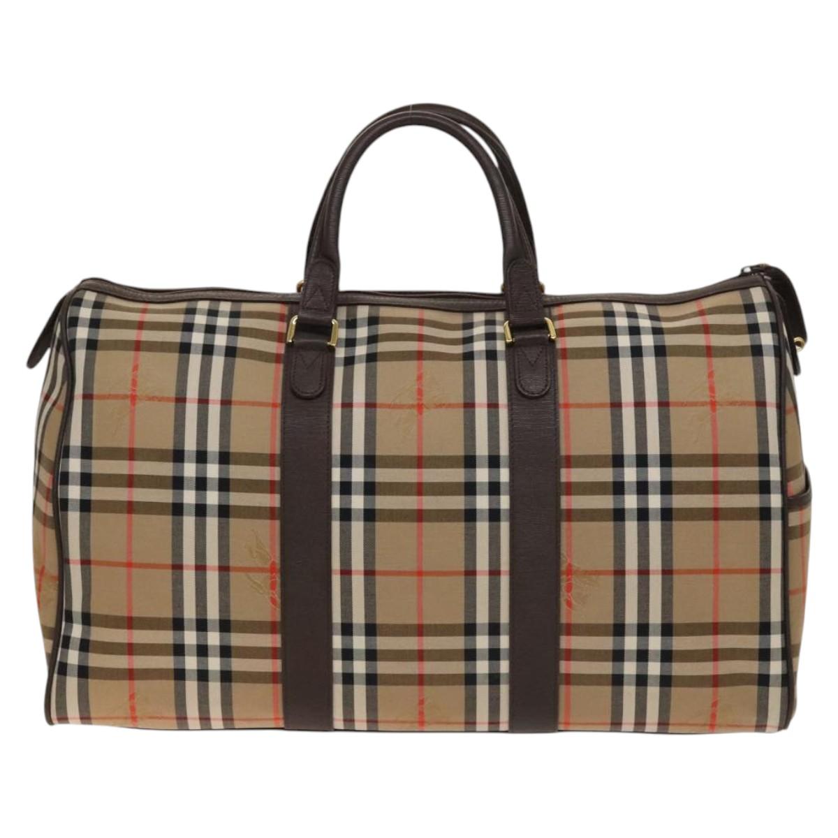 Burberrys Nova Check Boston Bag Canvas Beige Gold Auth ep10261