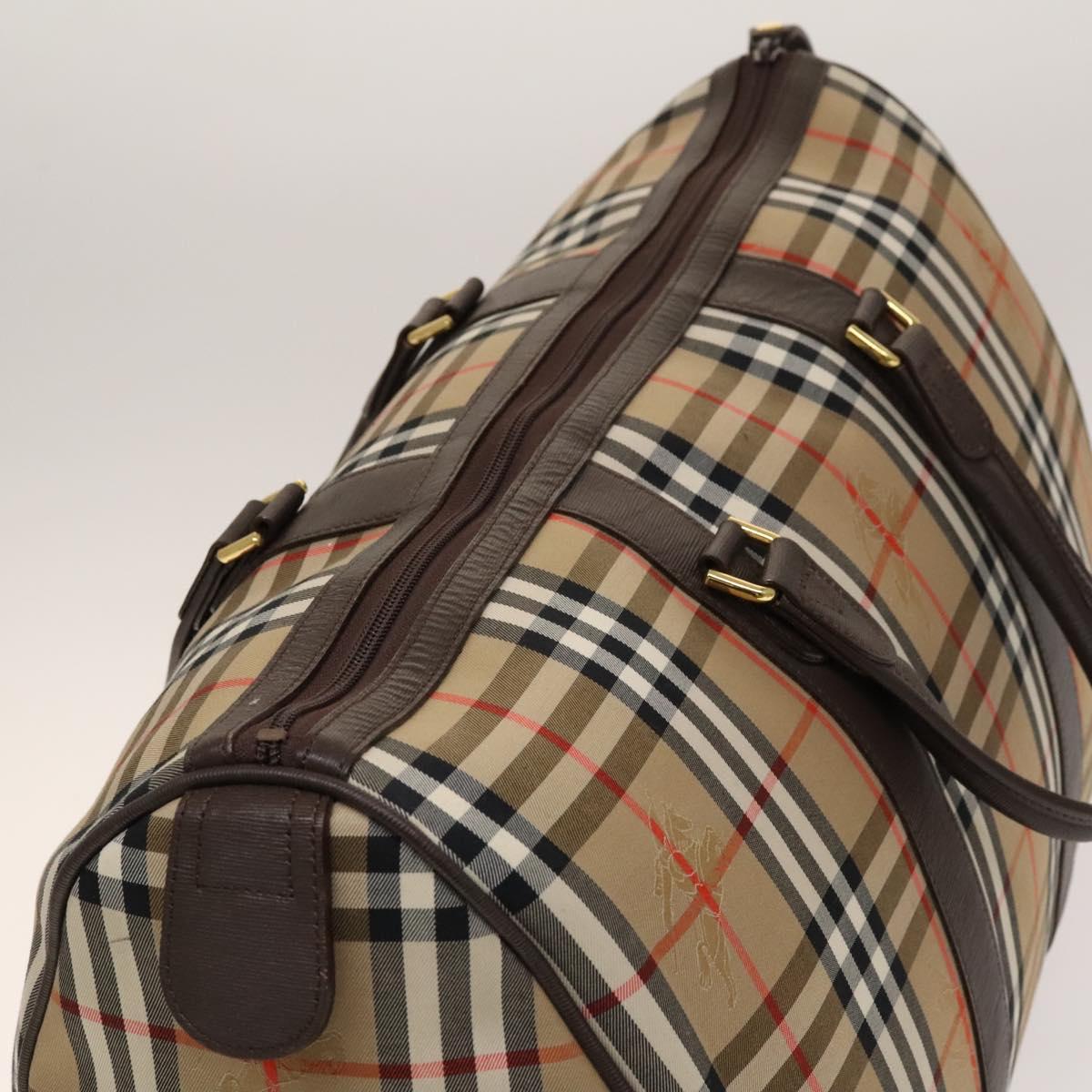 Burberrys Nova Check Boston Bag Canvas Beige Gold Auth ep10261