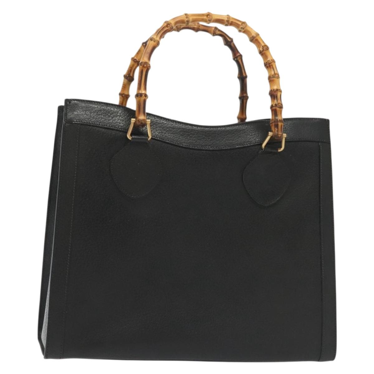GUCCI Bamboo Hand Bag Leather Black Gold 002 1186 0260 Auth ep10262