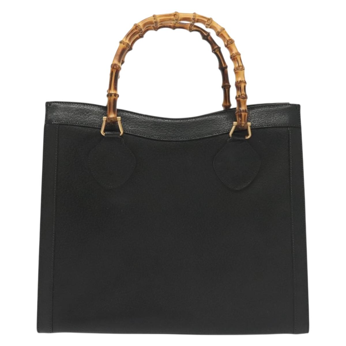 GUCCI Bamboo Hand Bag Leather Black Gold 002 1186 0260 Auth ep10262