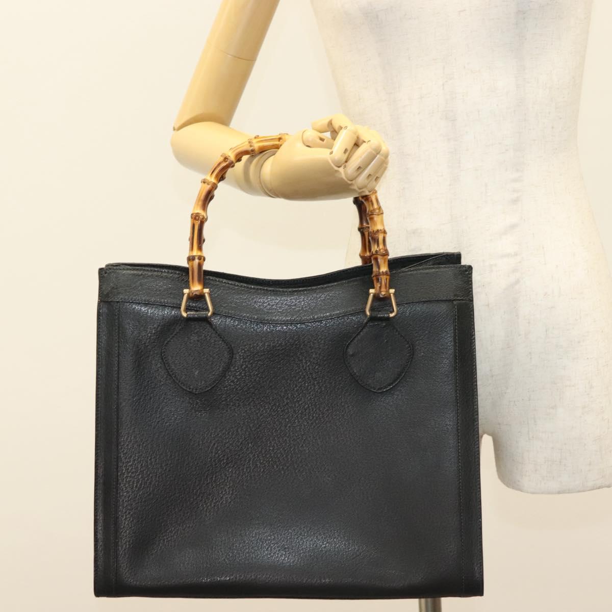 GUCCI Bamboo Hand Bag Leather Black Gold 002 1186 0260 Auth ep10262