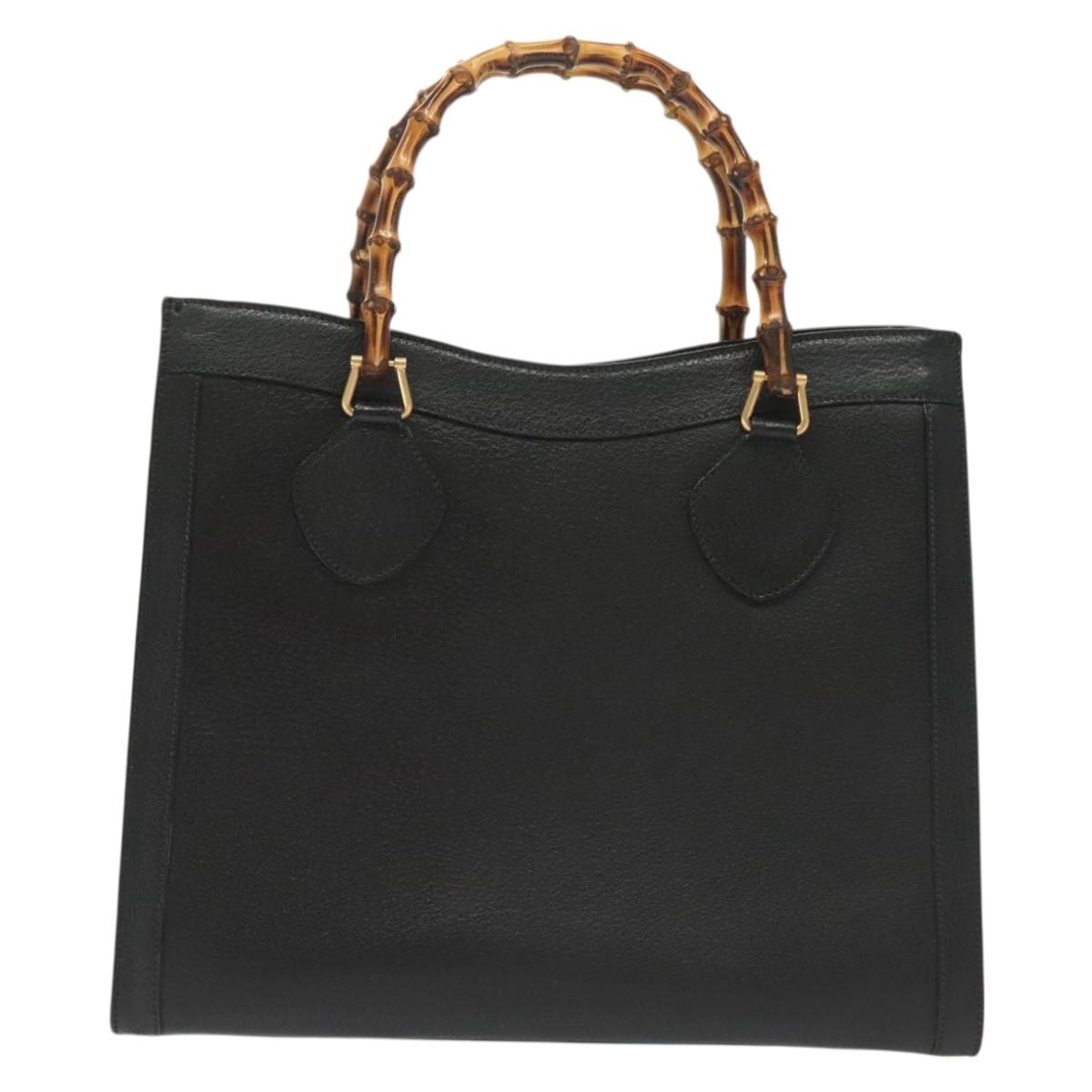 GUCCI Bamboo Hand Bag Leather Black Gold 002 1186 0260 Auth ep10262