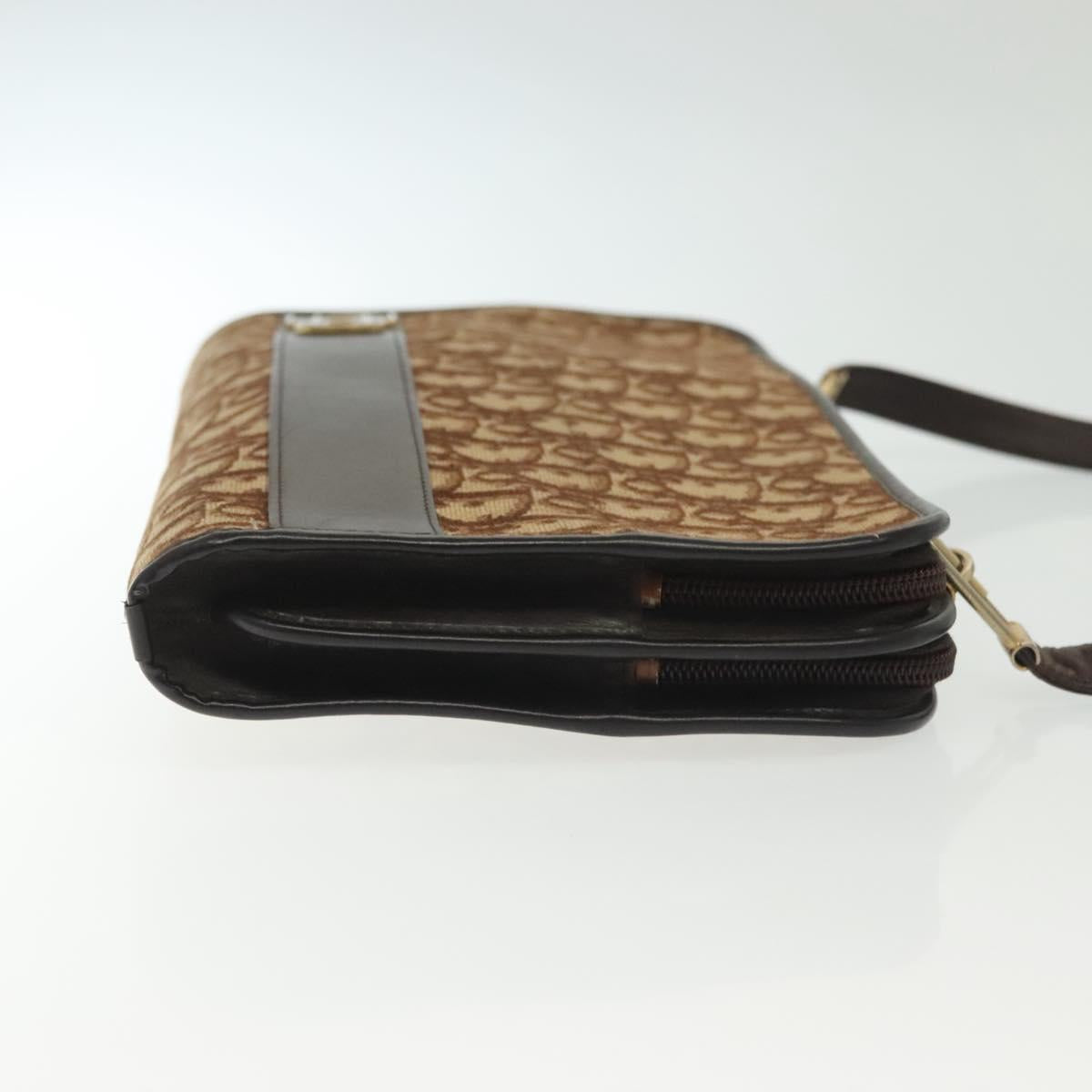 Christian Dior Trotter Canvas Shoulder Bag Brown Gold Auth ep10263