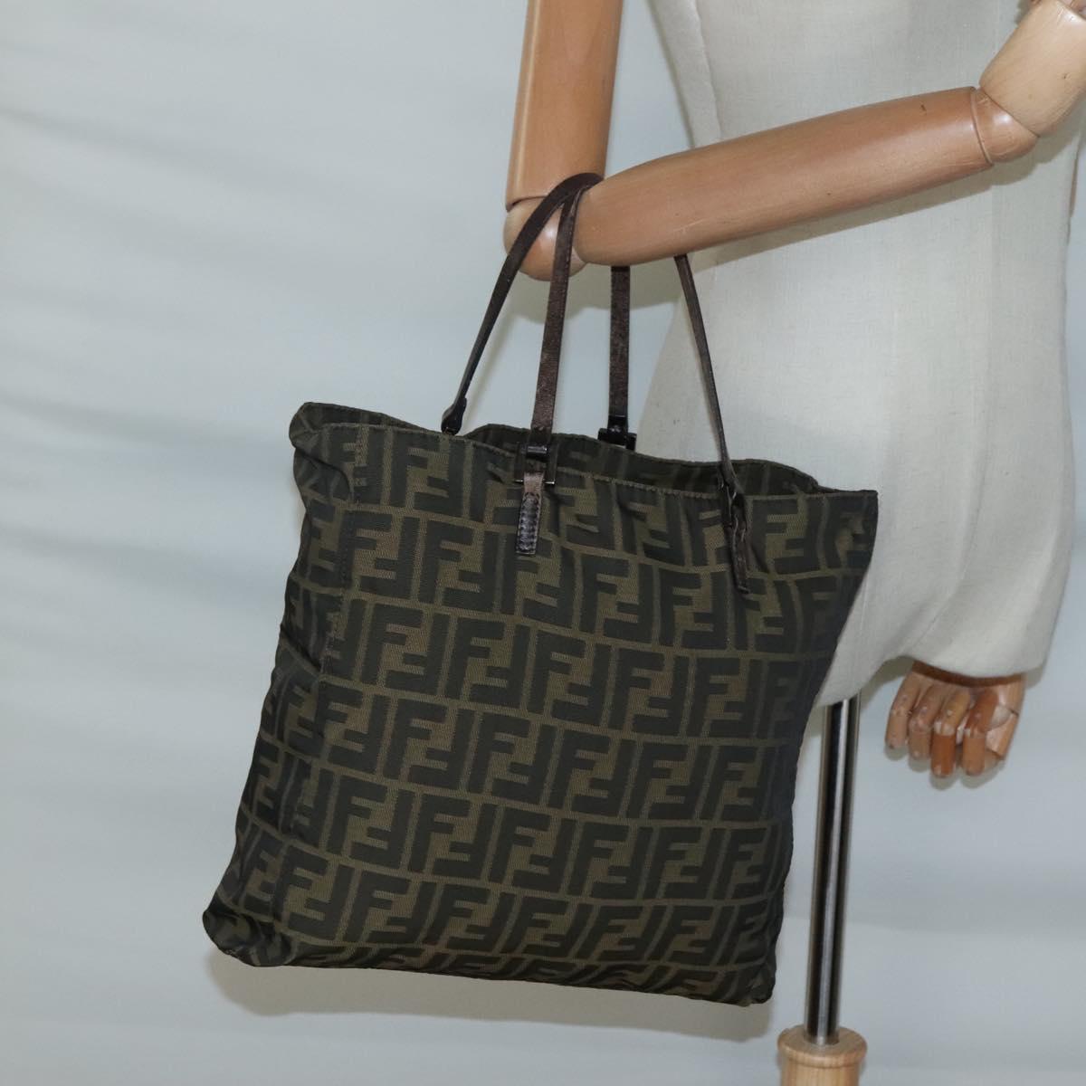 FENDI Zucca Canvas Tote Bag Black Brown Auth ep10285