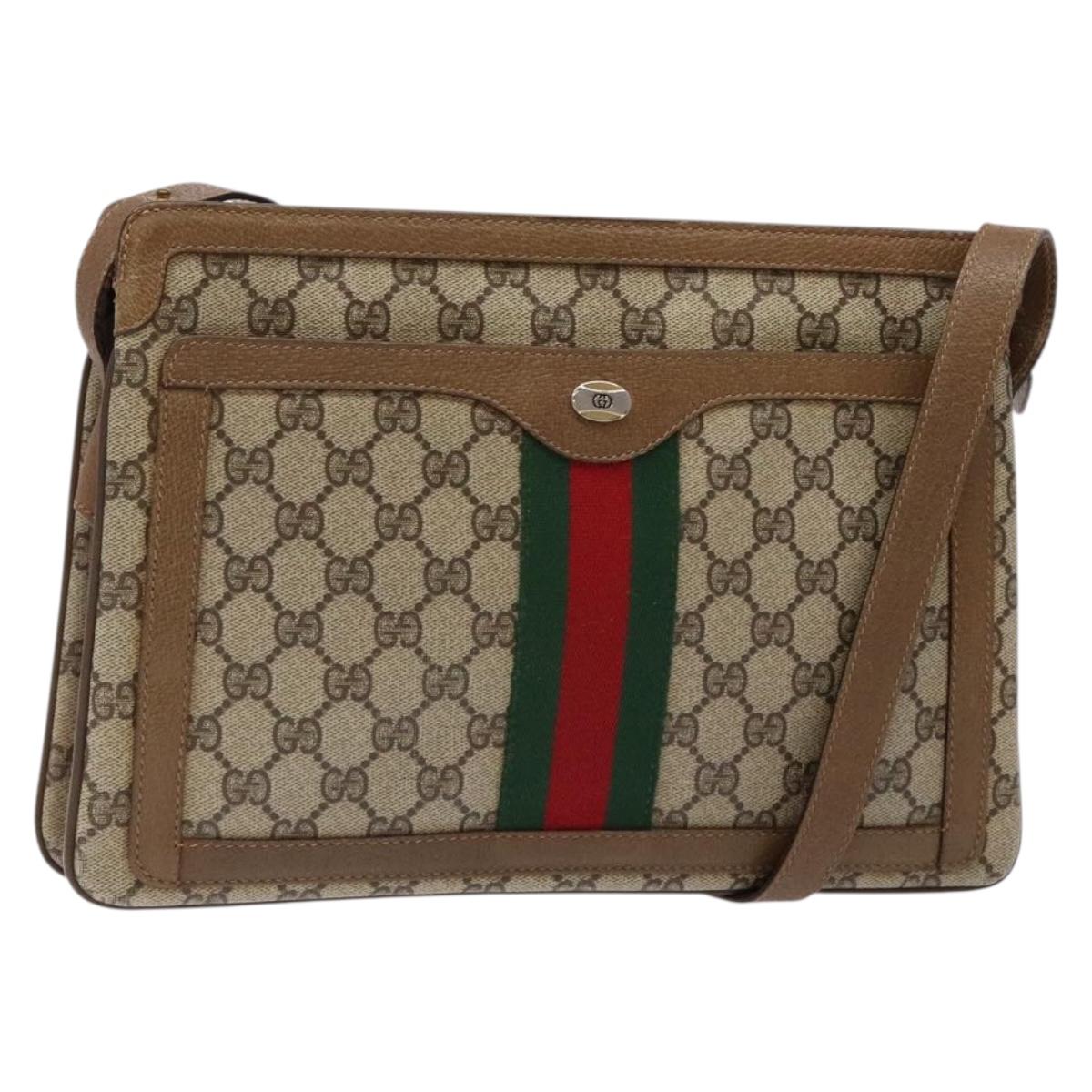GUCCI GG Supreme Web Sherry Line Shoulder Bag PVC Beige Gold Red Auth ep10287