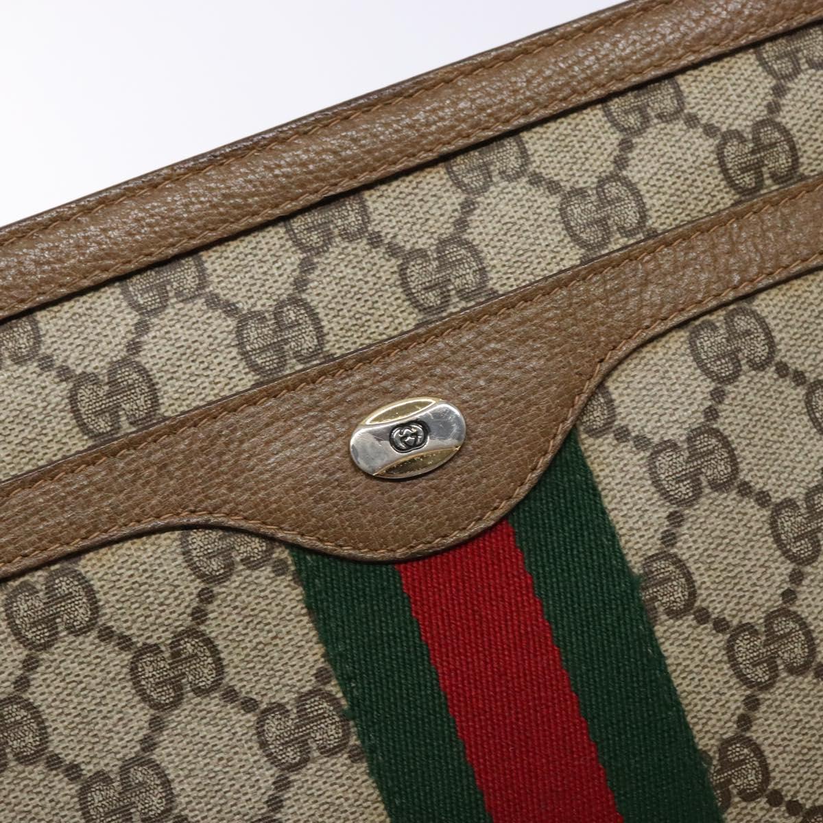 GUCCI GG Supreme Web Sherry Line Shoulder Bag PVC Beige Gold Red Auth ep10287