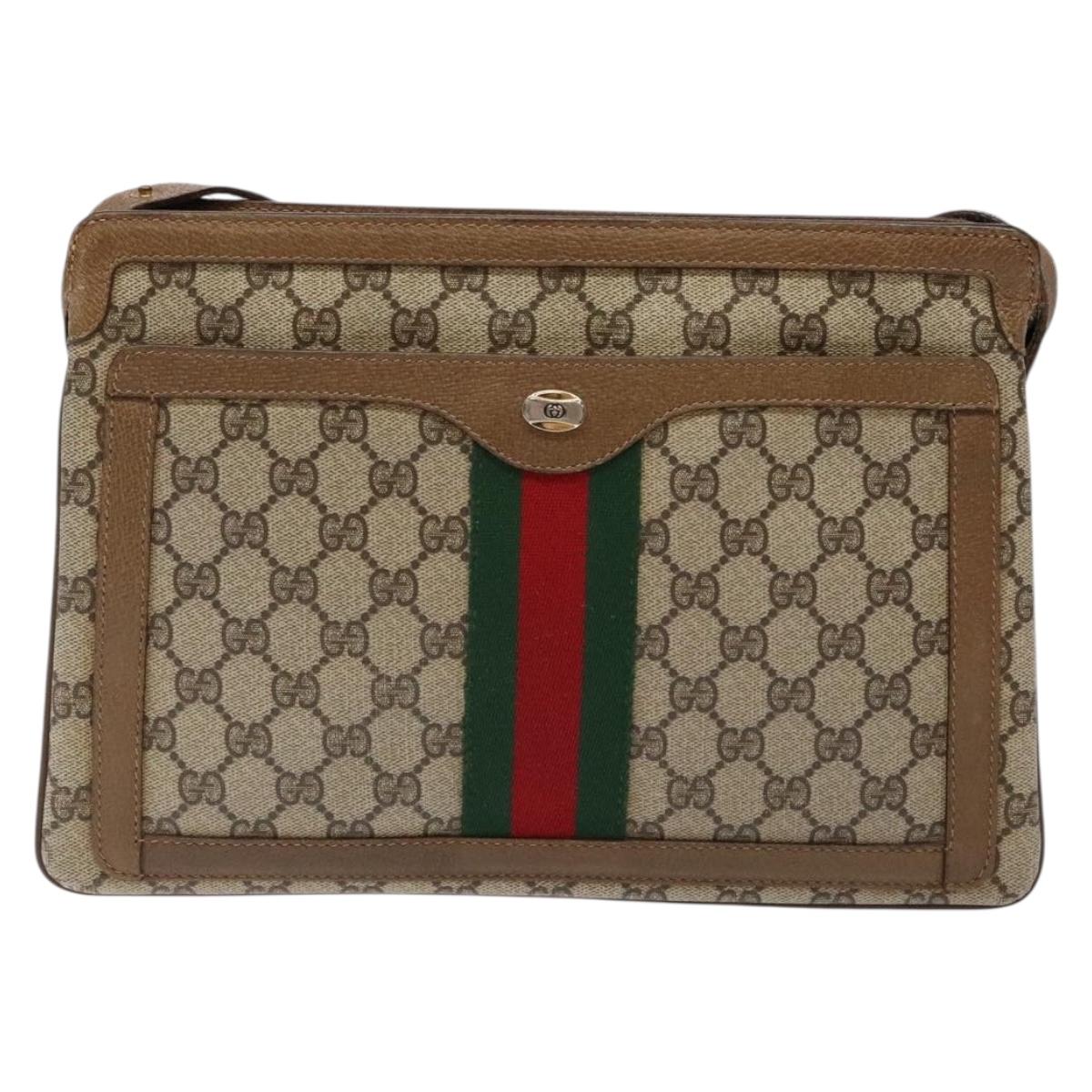 GUCCI GG Supreme Web Sherry Line Shoulder Bag PVC Beige Gold Red Auth ep10287