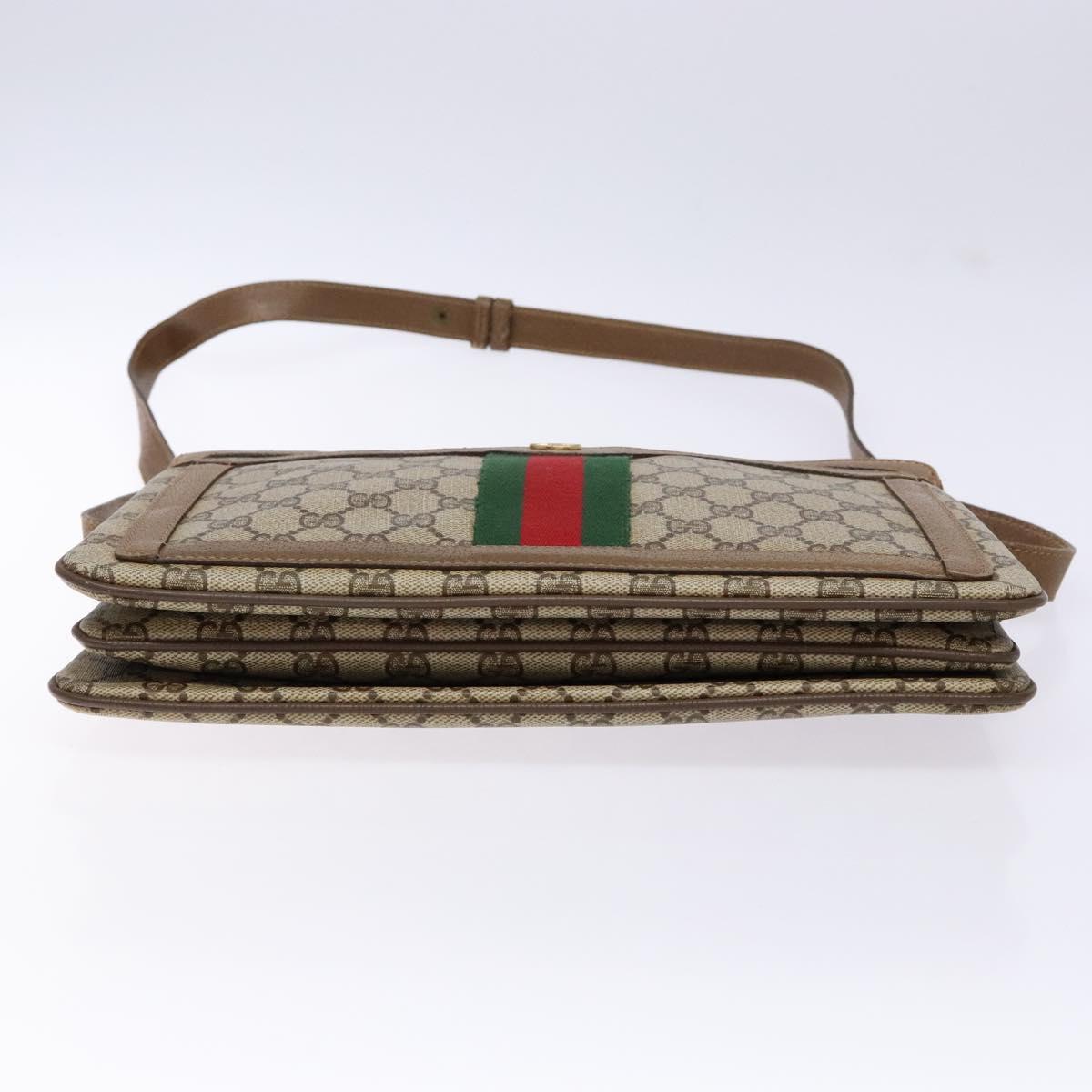 GUCCI GG Supreme Web Sherry Line Shoulder Bag PVC Beige Gold Red Auth ep10287