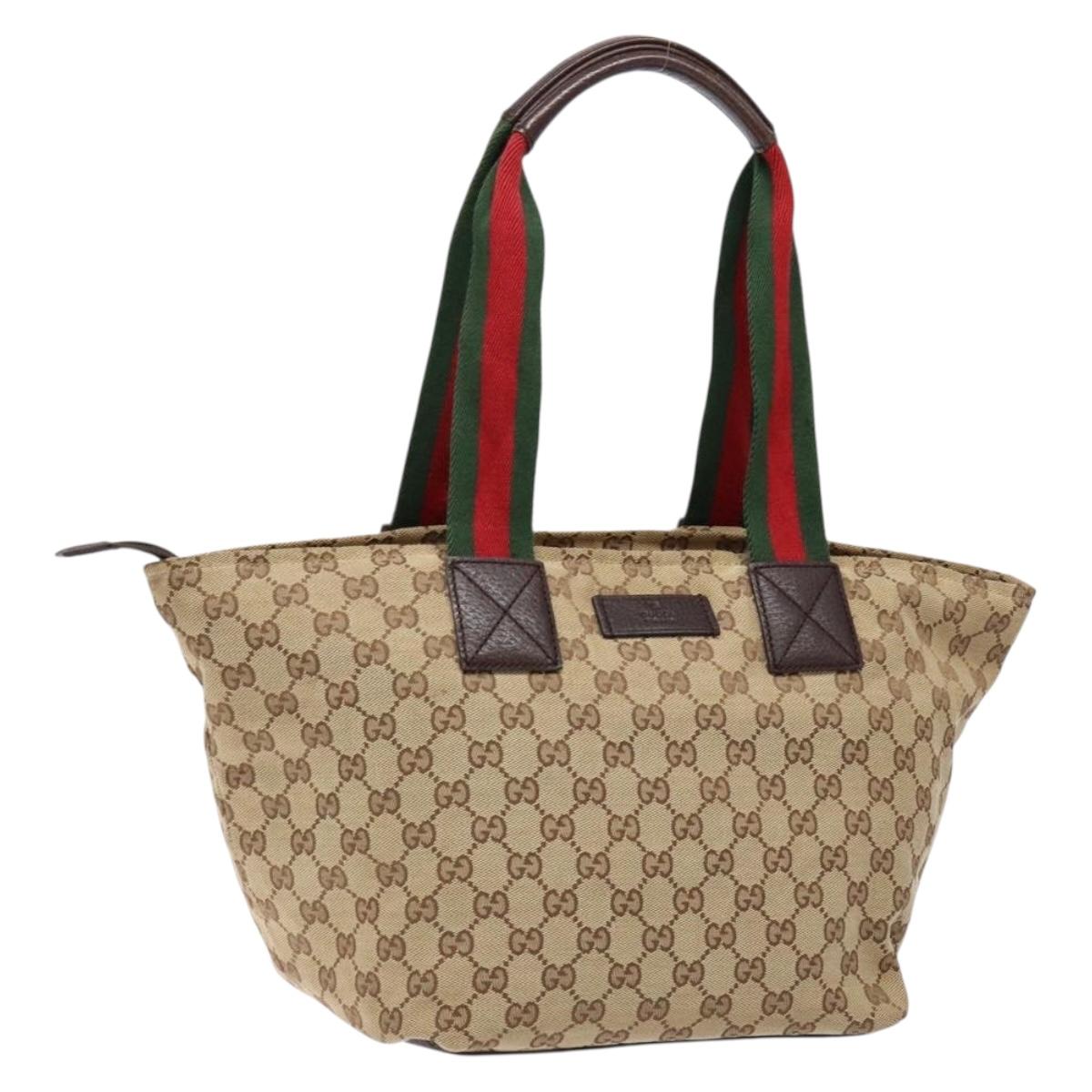 GUCCI GG Canvas Web Sherry Line Tote Bag Beige Red Green 131230 Auth ep10289