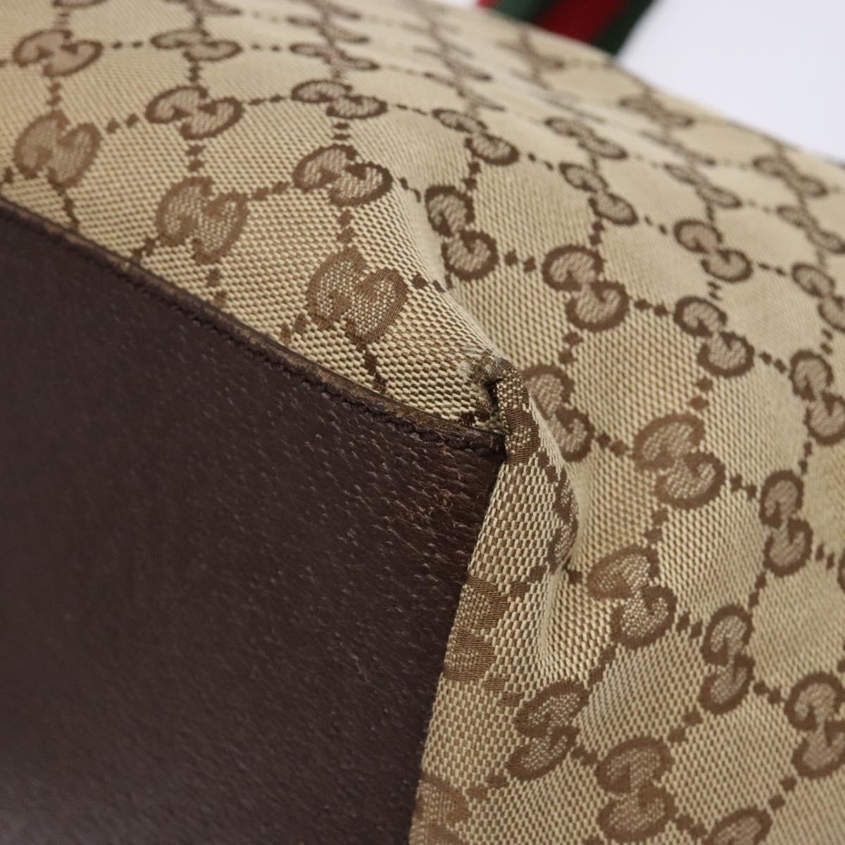 GUCCI GG Canvas Web Sherry Line Tote Bag Beige Red Green 131230 Auth ep10289