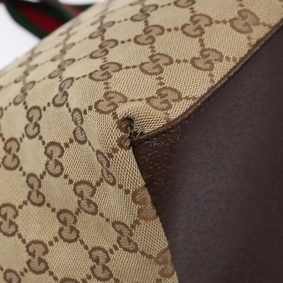 GUCCI GG Canvas Web Sherry Line Tote Bag Beige Red Green 131230 Auth ep10289