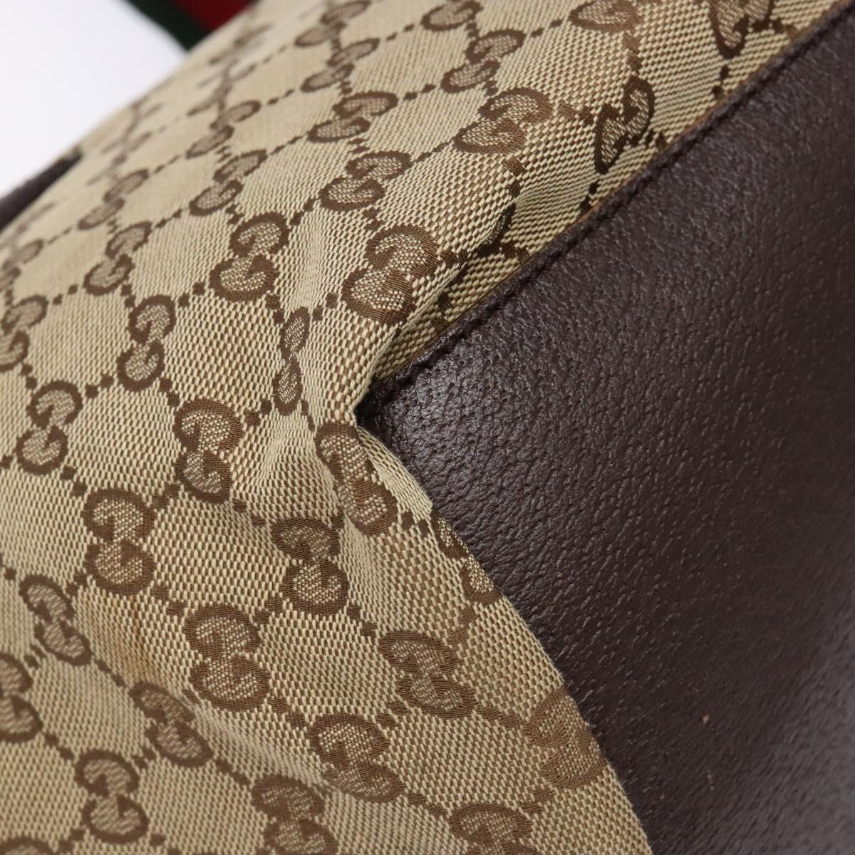 GUCCI GG Canvas Web Sherry Line Tote Bag Beige Red Green 131230 Auth ep10289