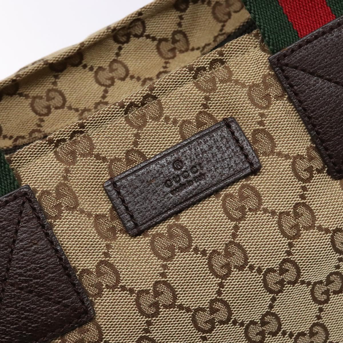 GUCCI GG Canvas Web Sherry Line Tote Bag Beige Red Green 131230 Auth ep10289