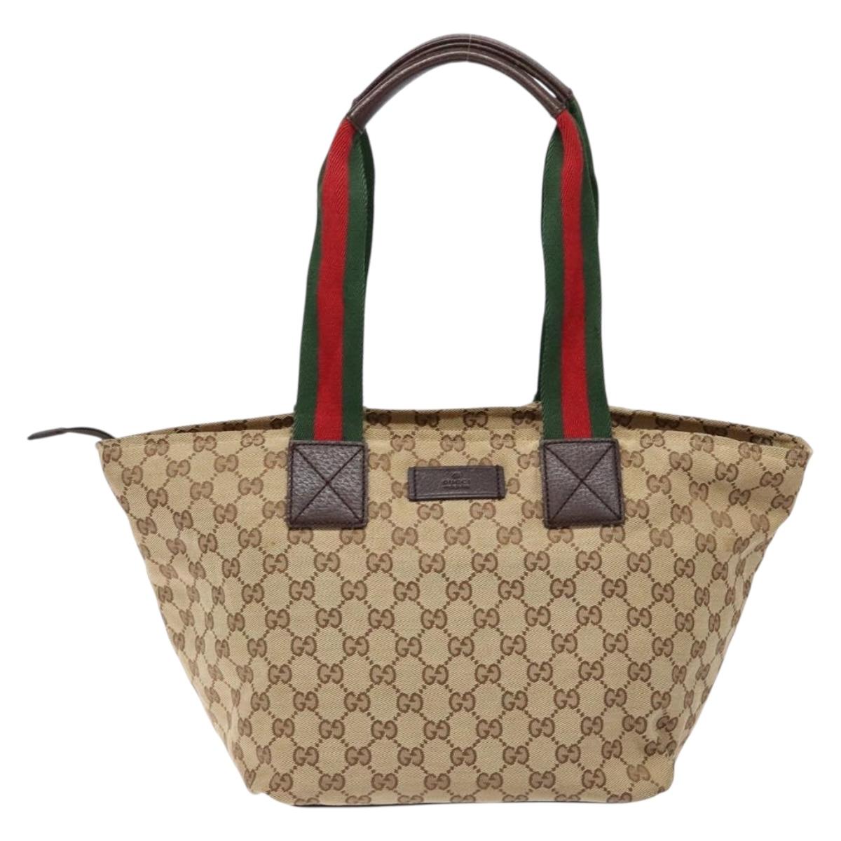 GUCCI GG Canvas Web Sherry Line Tote Bag Beige Red Green 131230 Auth ep10289