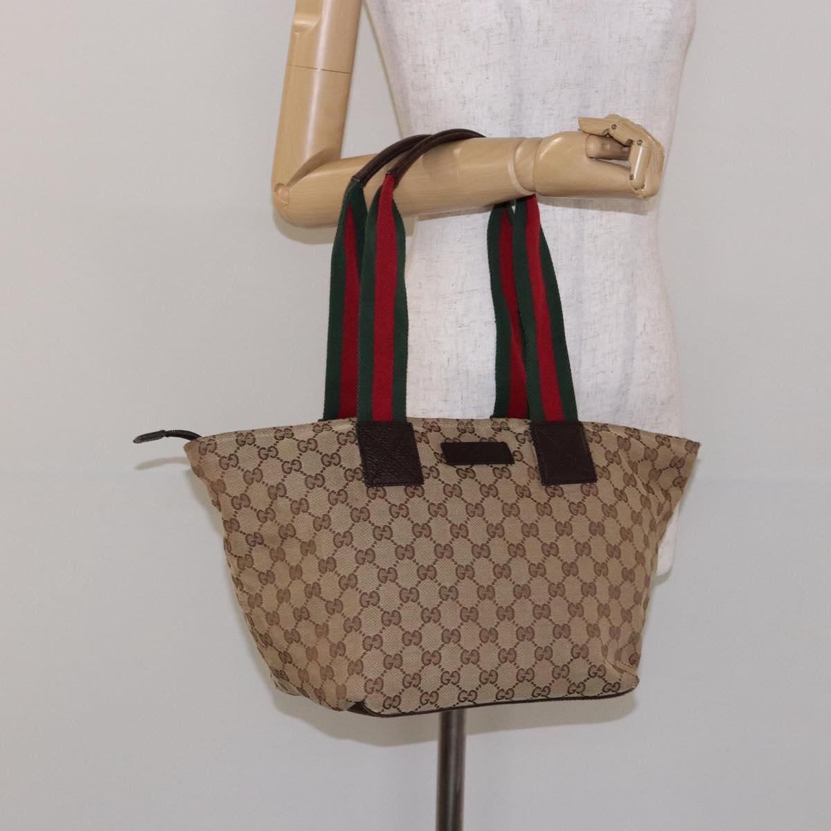 GUCCI GG Canvas Web Sherry Line Tote Bag Beige Red Green 131230 Auth ep10289