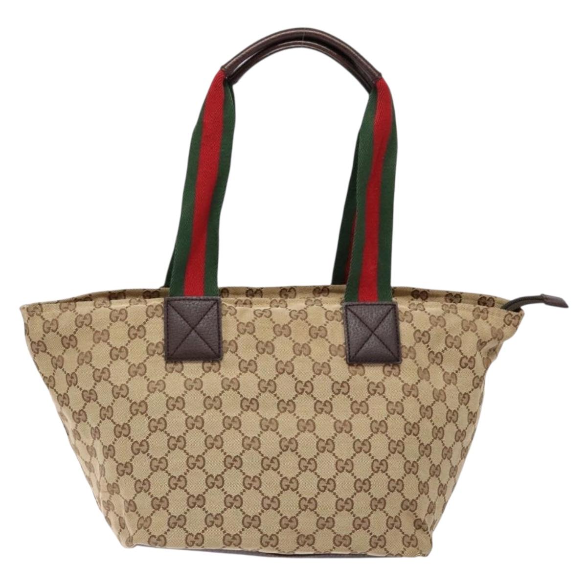 GUCCI GG Canvas Web Sherry Line Tote Bag Beige Red Green 131230 Auth ep10289