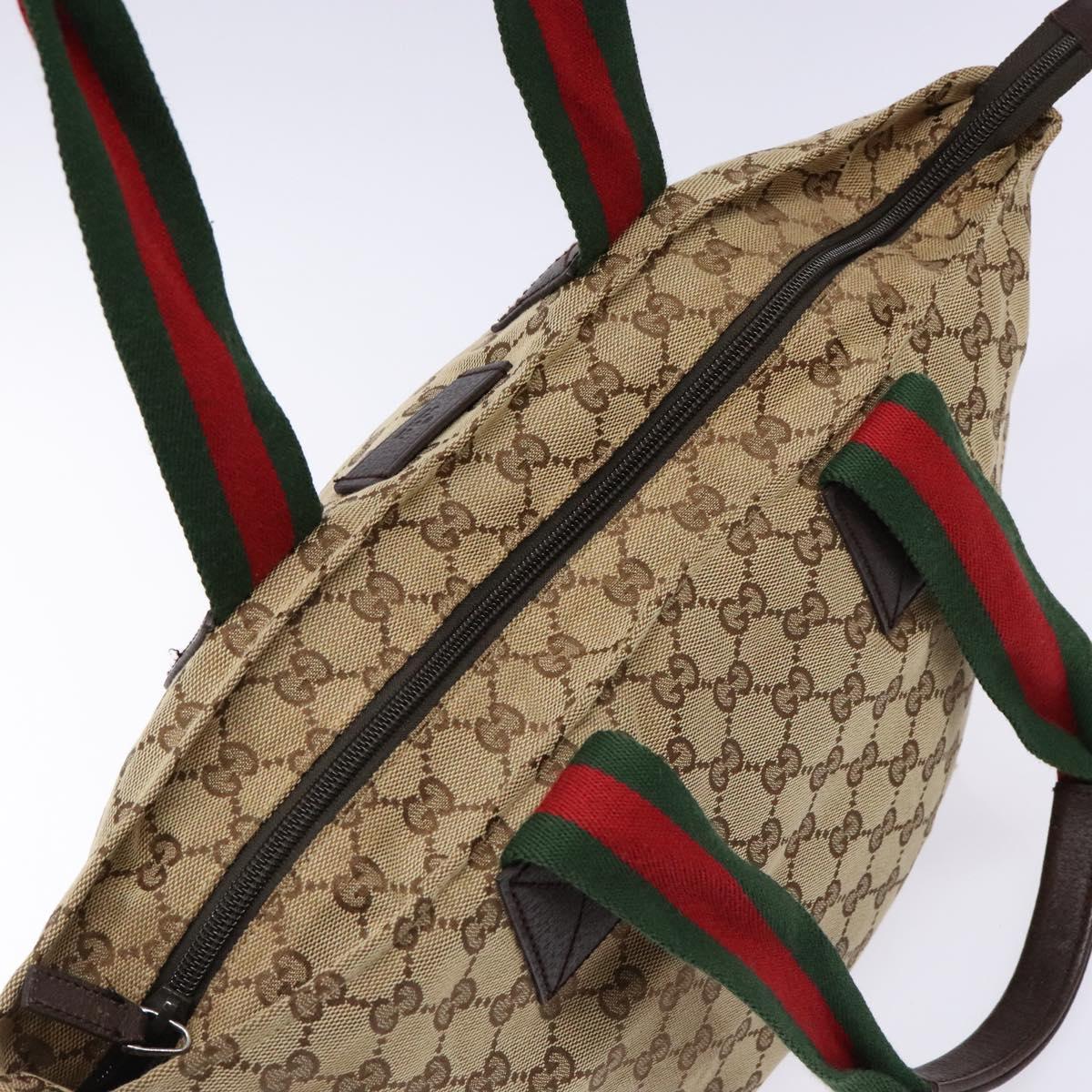 GUCCI GG Canvas Web Sherry Line Tote Bag Beige Red Green 131230 Auth ep10289