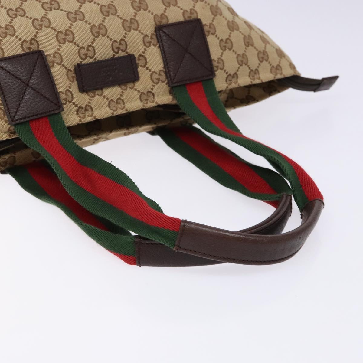 GUCCI GG Canvas Web Sherry Line Tote Bag Beige Red Green 131230 Auth ep10289