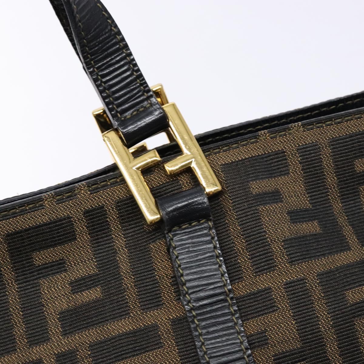 FENDI Zucca Canvas Hand Bag Black Brown Auth ep10313
