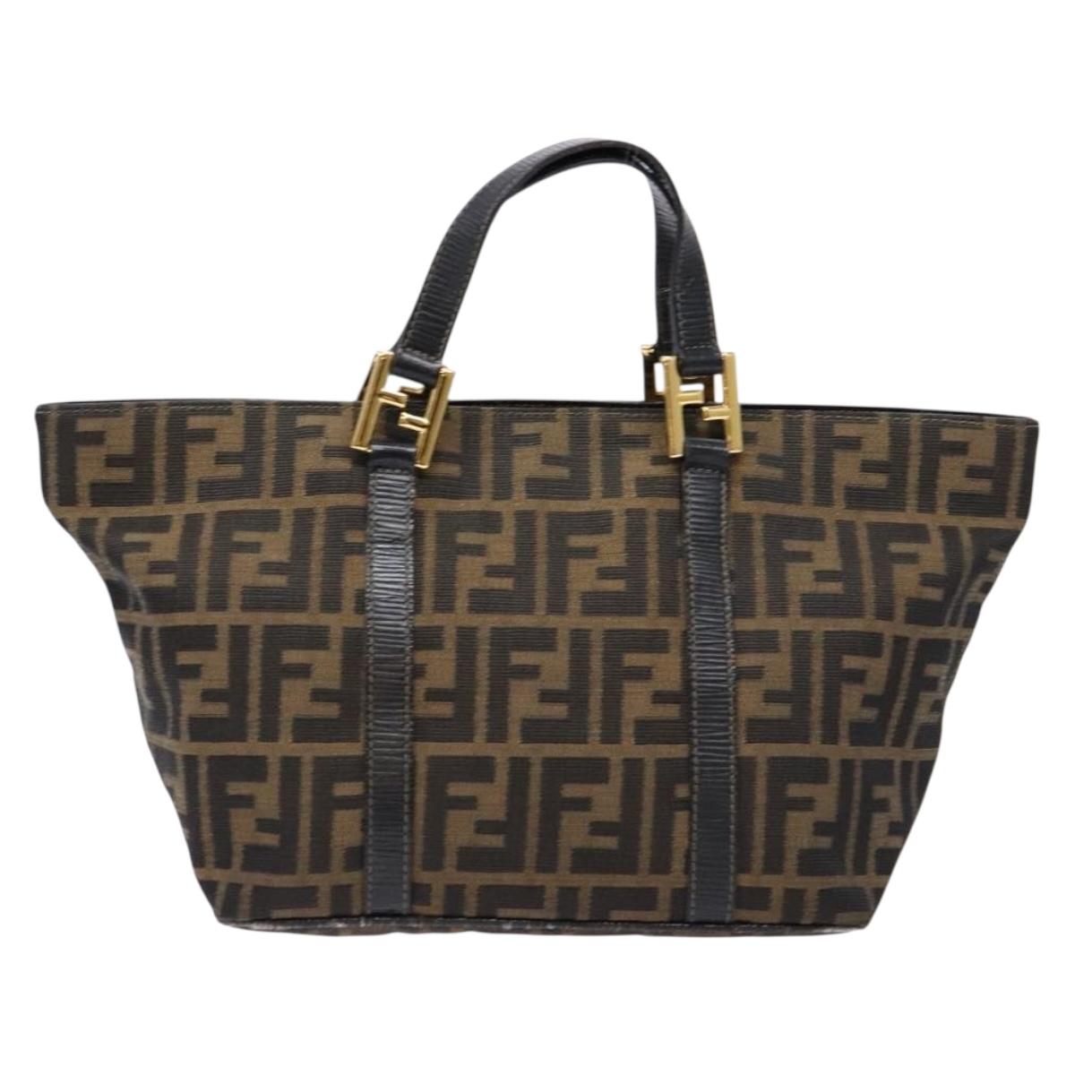 FENDI Zucca Canvas Hand Bag Black Brown Auth ep10313