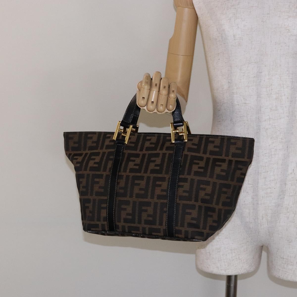 FENDI Zucca Canvas Hand Bag Black Brown Auth ep10313