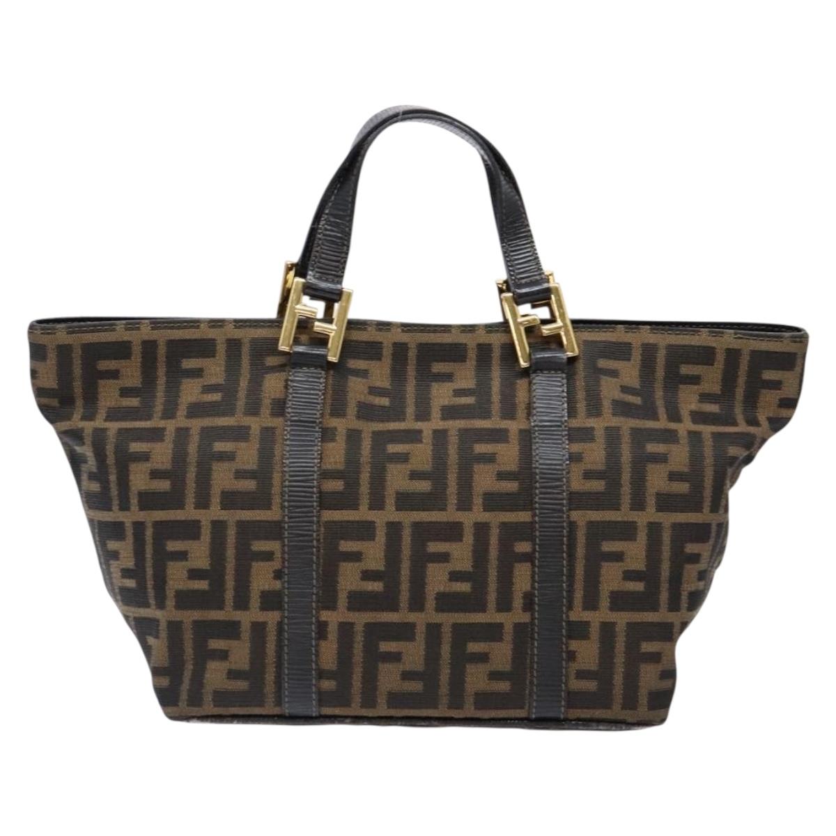 FENDI Zucca Canvas Hand Bag Black Brown Auth ep10313
