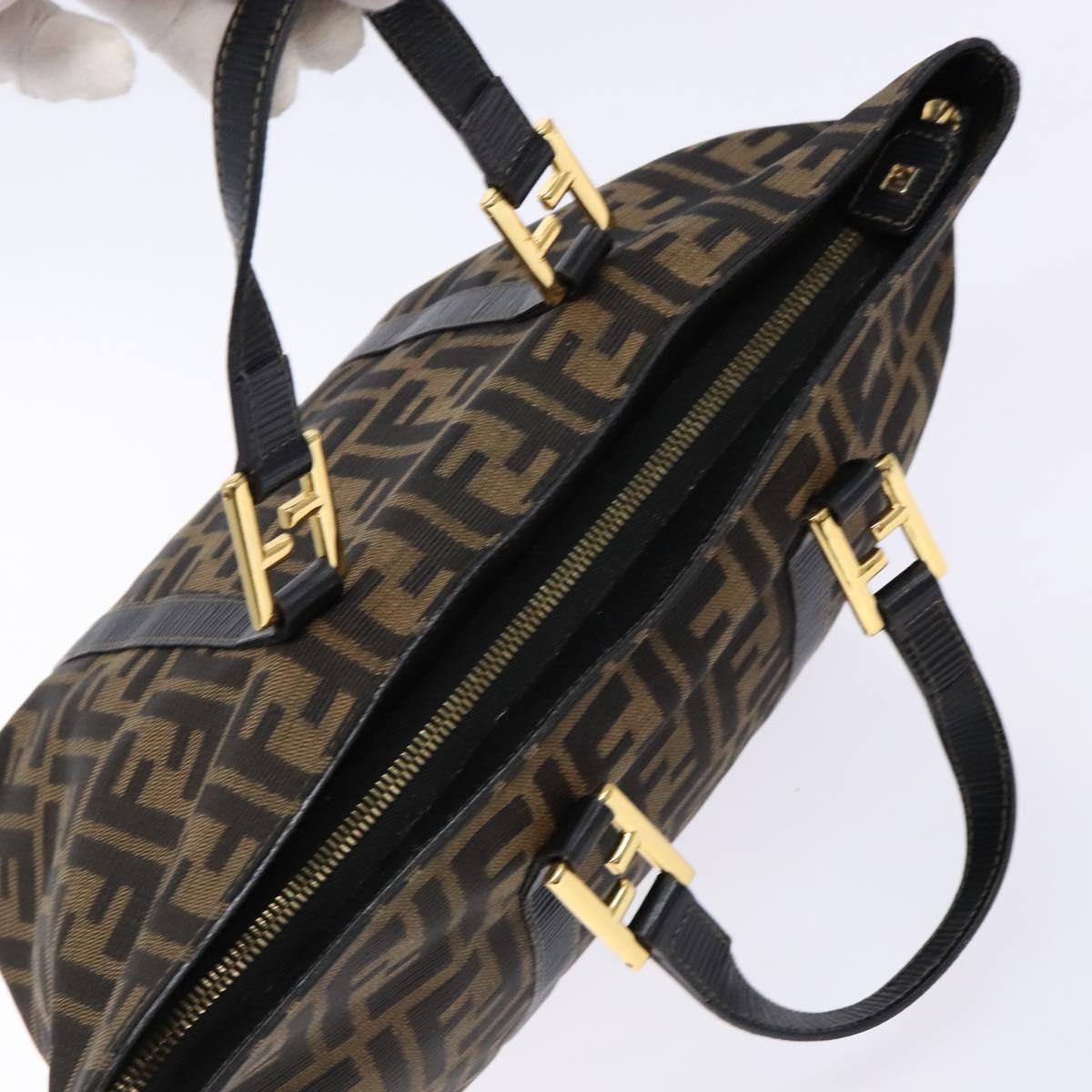 FENDI Zucca Canvas Hand Bag Black Brown Auth ep10313