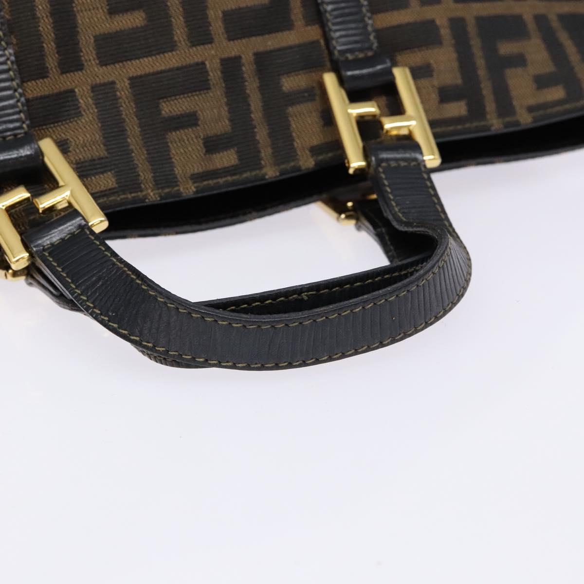 FENDI Zucca Canvas Hand Bag Black Brown Auth ep10313