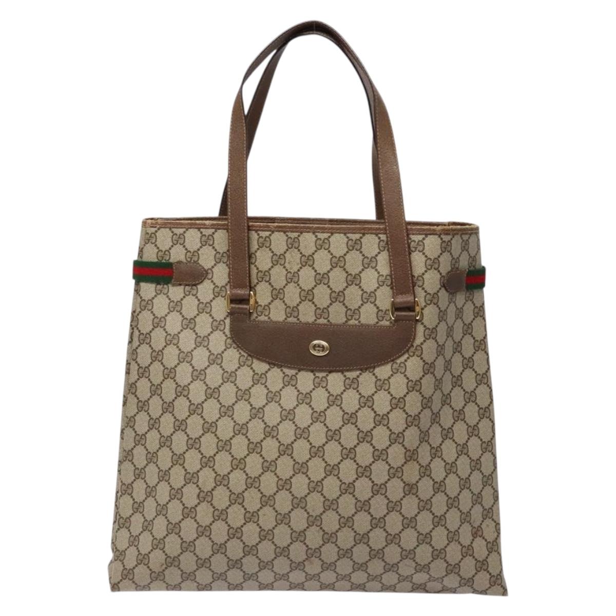 GUCCI GG Supreme Web Sherry Line Tote Bag PVC Beige Gold 39 02 091 Auth ep10316