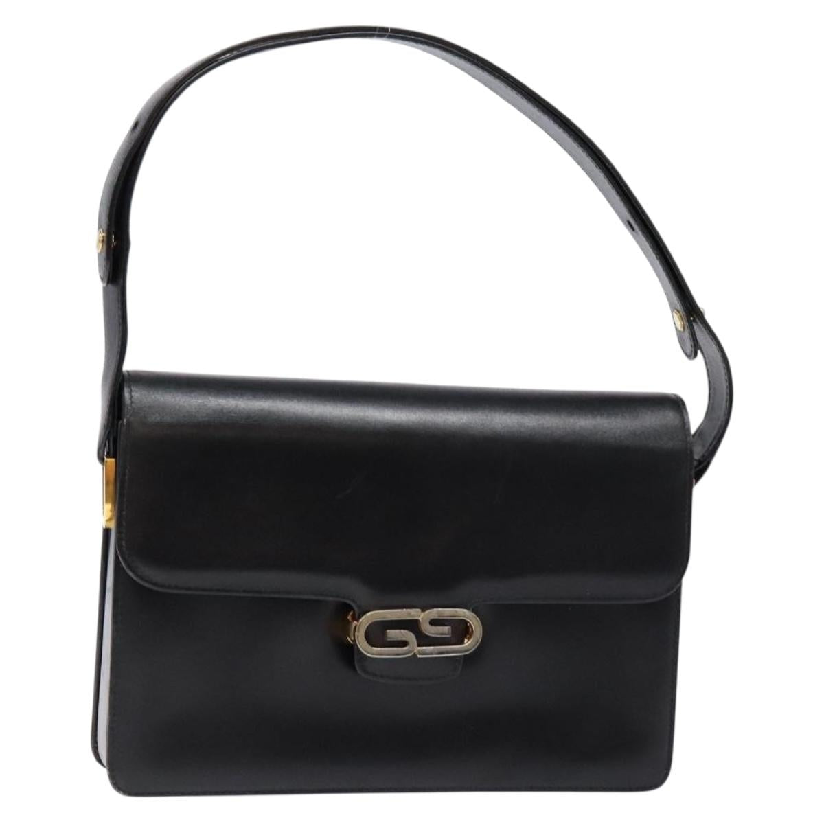GUCCI Shoulder Bag Leather Black Gold Auth ep10326