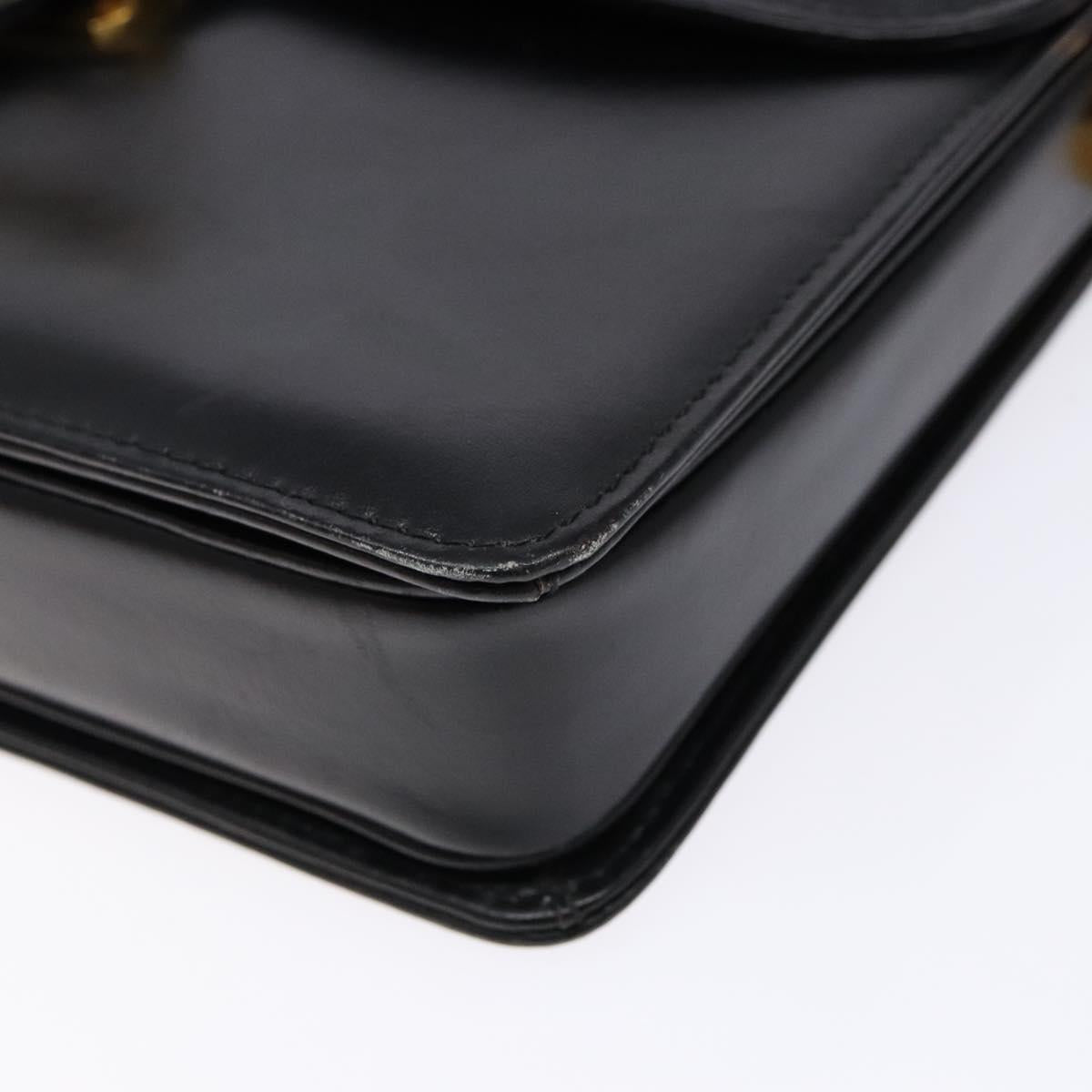 GUCCI Shoulder Bag Leather Black Gold Auth ep10326