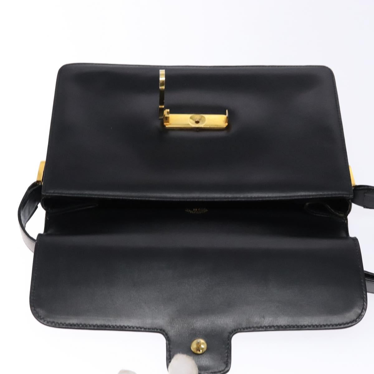 GUCCI Shoulder Bag Leather Black Gold Auth ep10326