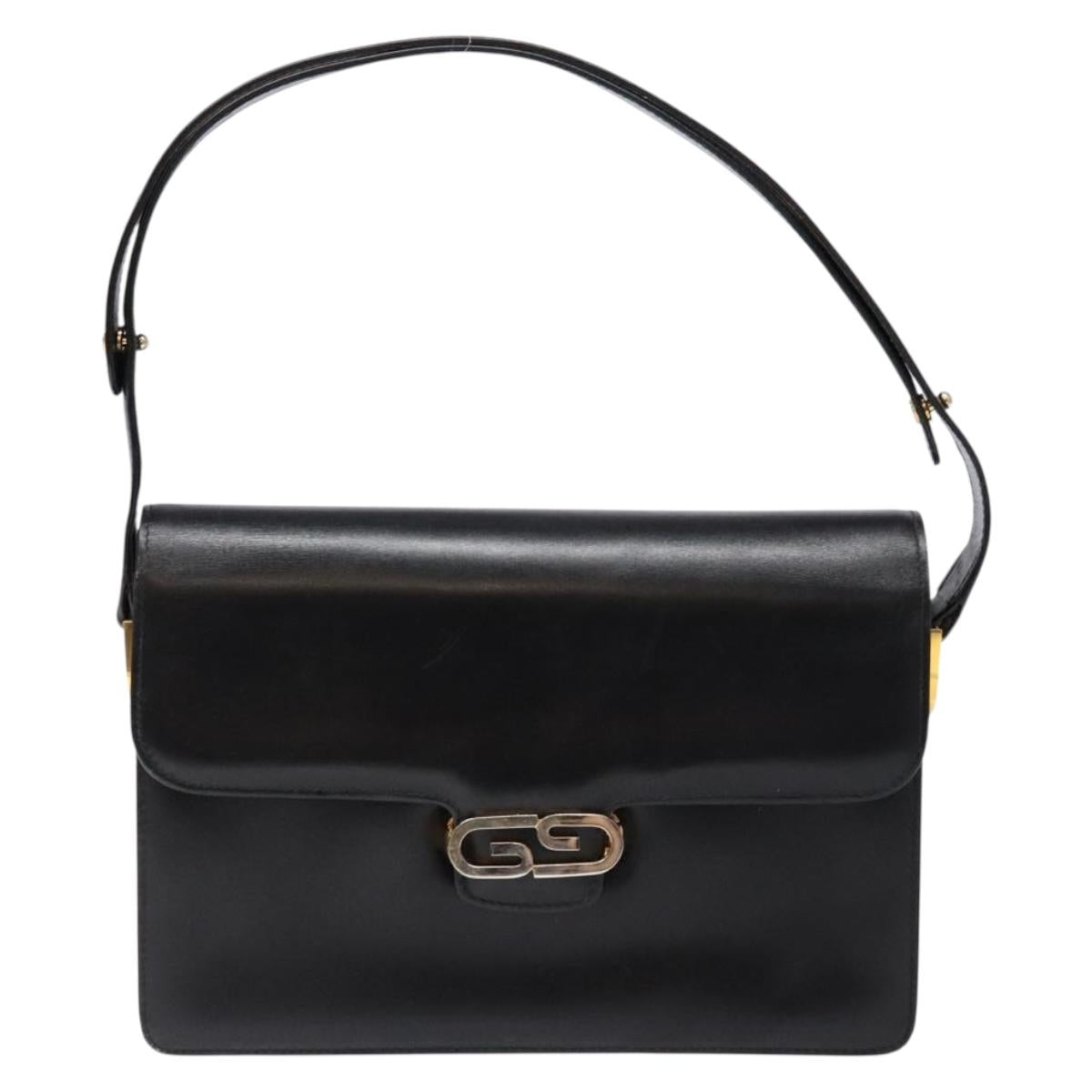 GUCCI Shoulder Bag Leather Black Gold Auth ep10326
