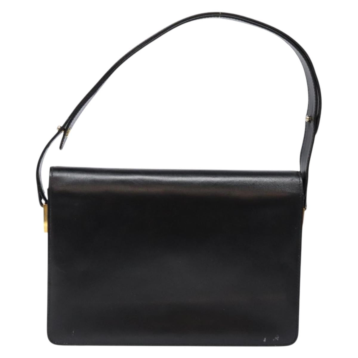 GUCCI Shoulder Bag Leather Black Gold Auth ep10326