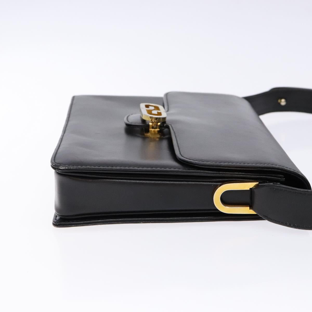 GUCCI Shoulder Bag Leather Black Gold Auth ep10326