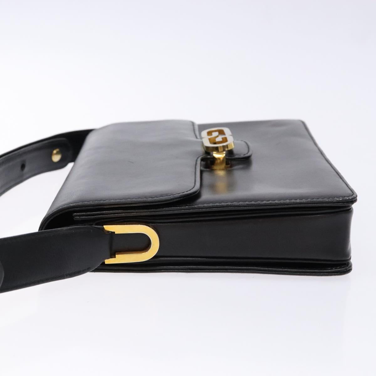 GUCCI Shoulder Bag Leather Black Gold Auth ep10326