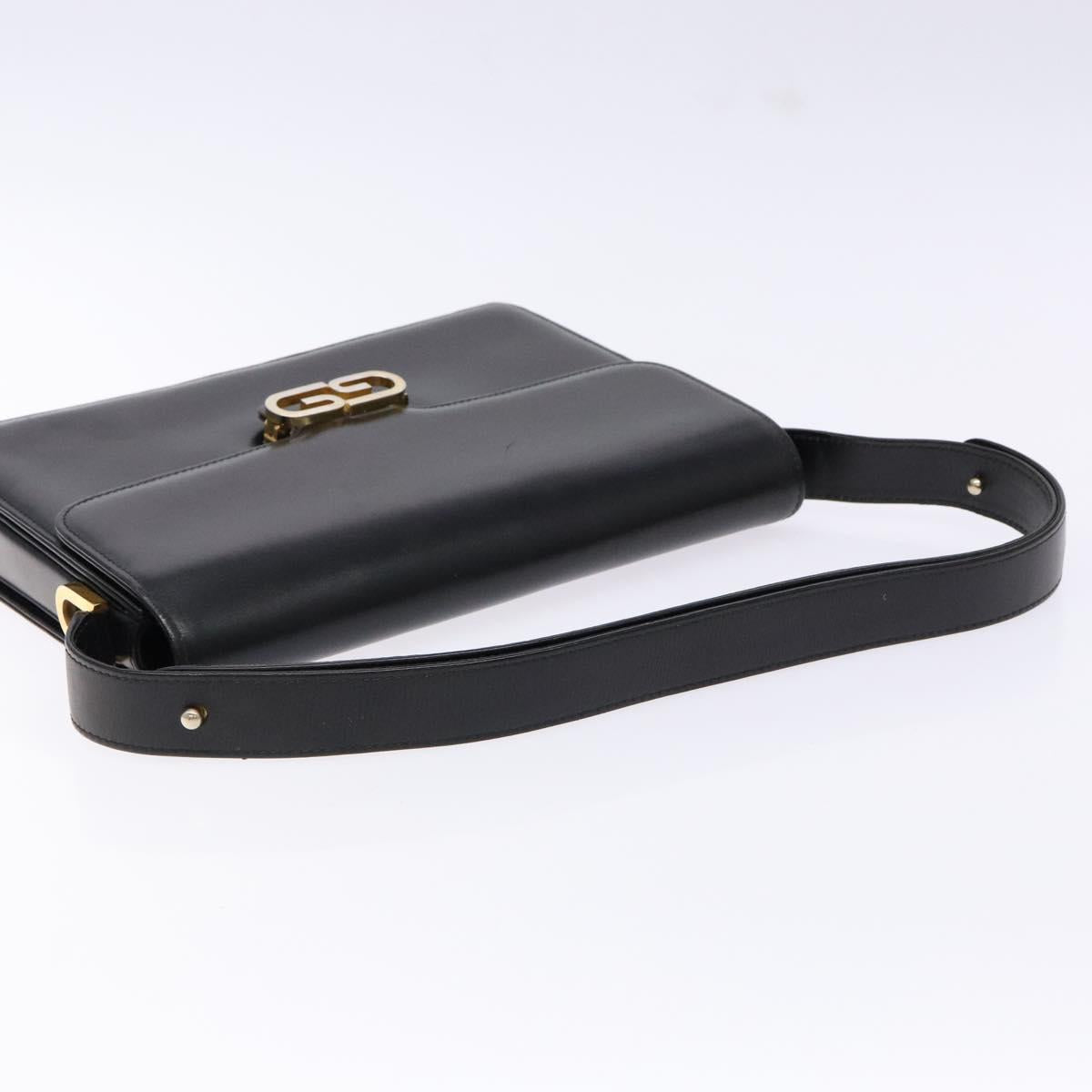 GUCCI Shoulder Bag Leather Black Gold Auth ep10326