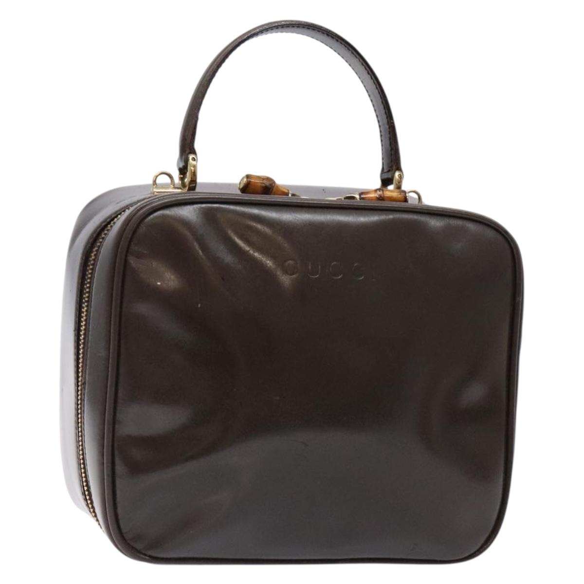 GUCCI Bamboo Vanity Hand Bag Patent leather Brown Gold Auth ep10340