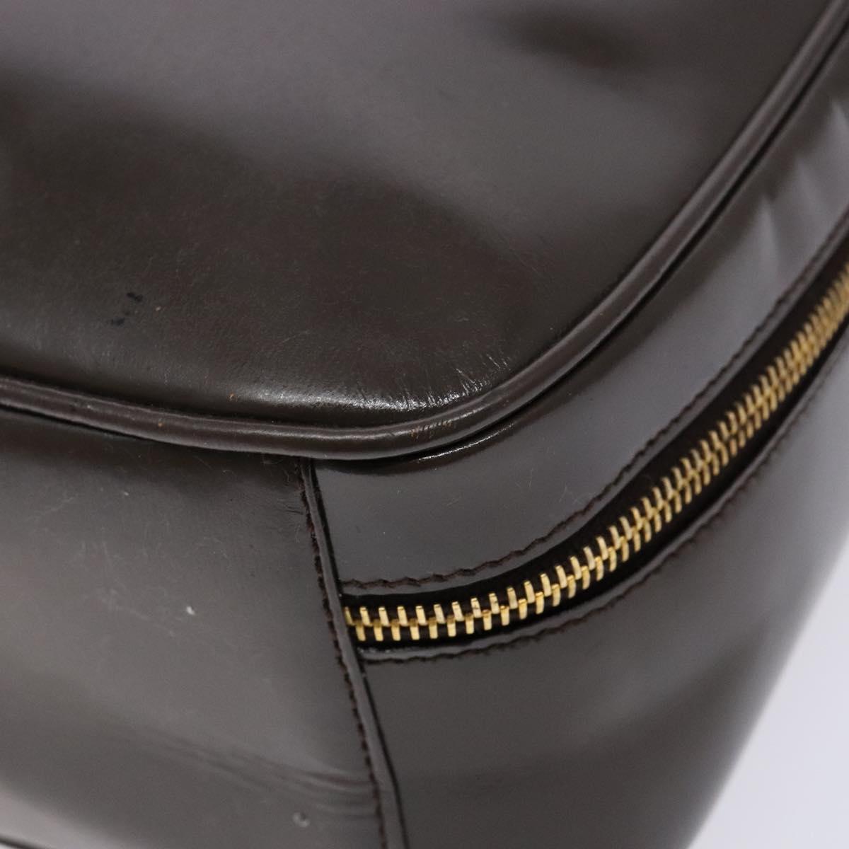 GUCCI Bamboo Vanity Hand Bag Patent leather Brown Gold Auth ep10340