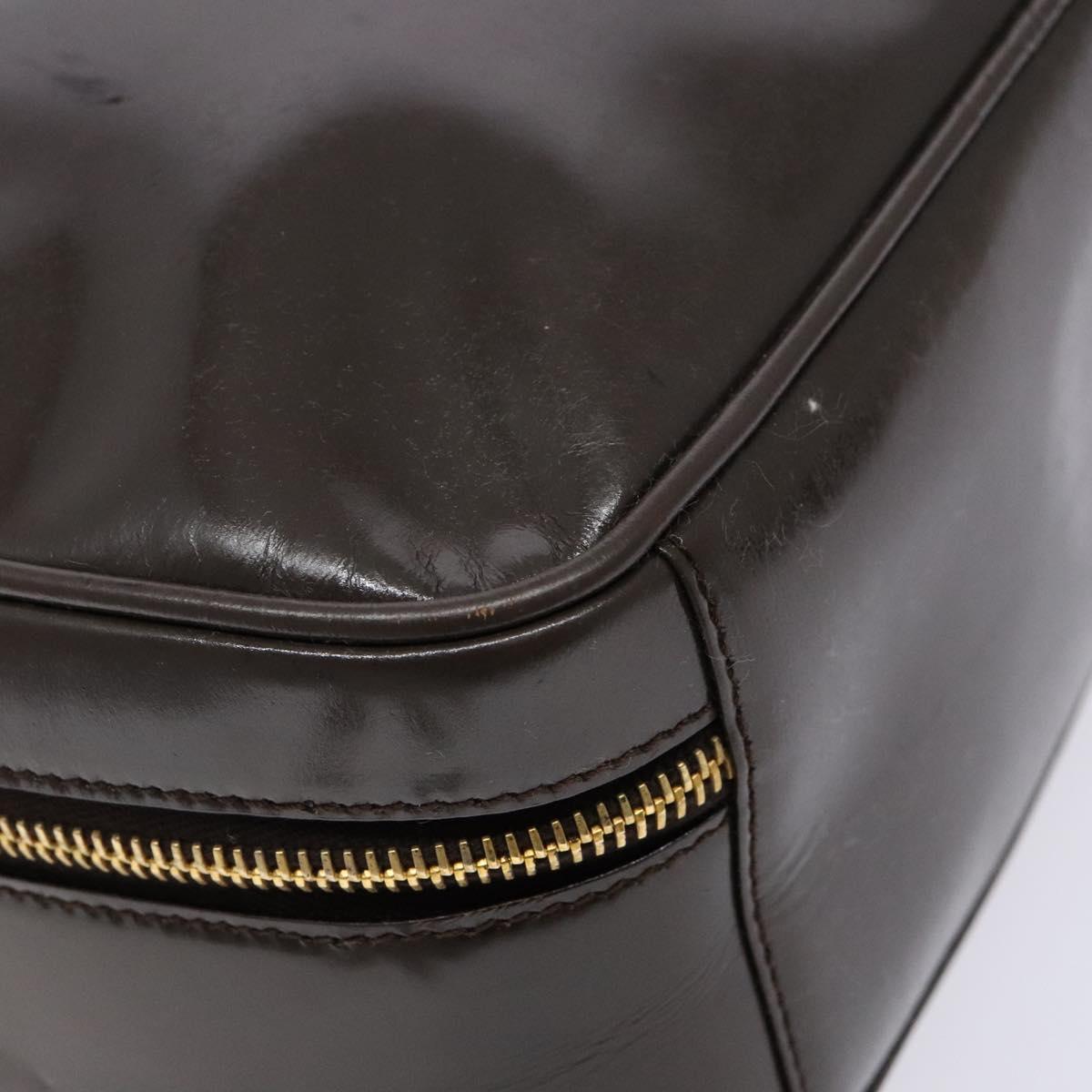 GUCCI Bamboo Vanity Hand Bag Patent leather Brown Gold Auth ep10340