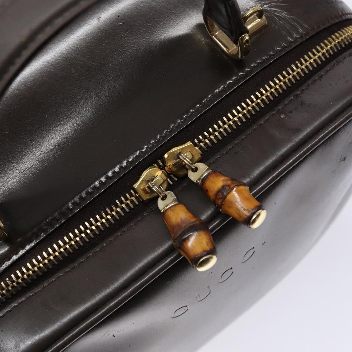 GUCCI Bamboo Vanity Hand Bag Patent leather Brown Gold Auth ep10340