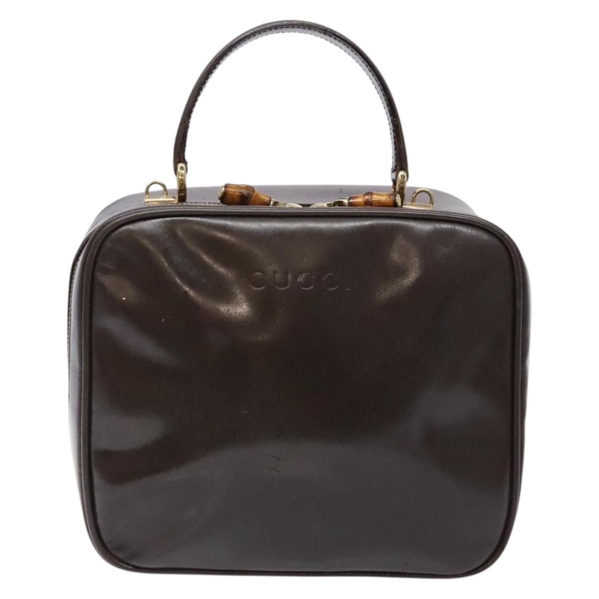 GUCCI Bamboo Vanity Hand Bag Patent leather Brown Gold Auth ep10340