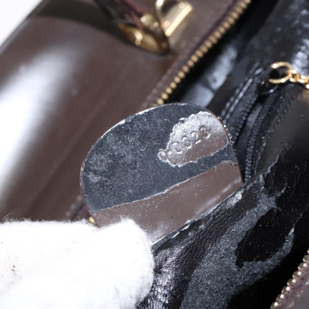 GUCCI Bamboo Vanity Hand Bag Patent leather Brown Gold Auth ep10340