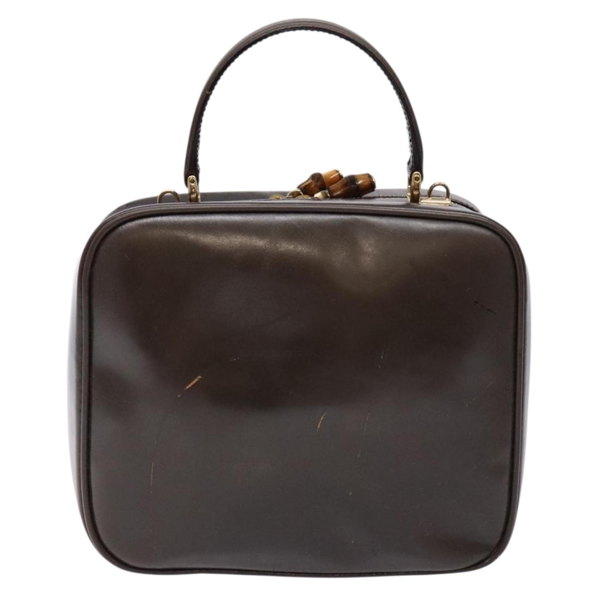 GUCCI Bamboo Vanity Hand Bag Patent leather Brown Gold Auth ep10340