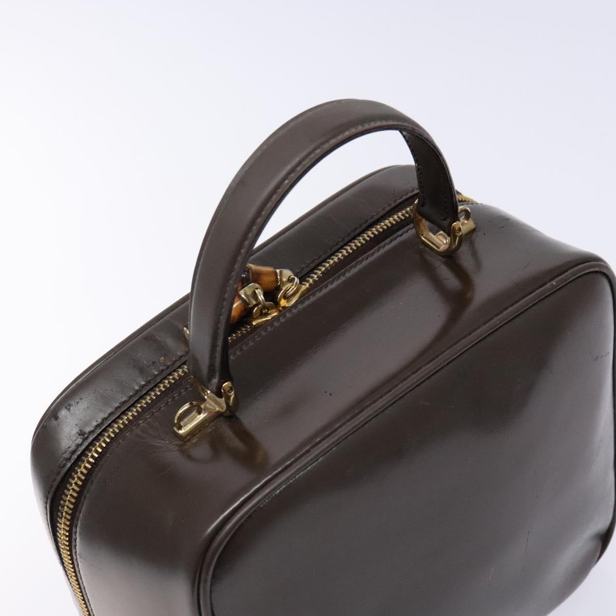 GUCCI Bamboo Vanity Hand Bag Patent leather Brown Gold Auth ep10340