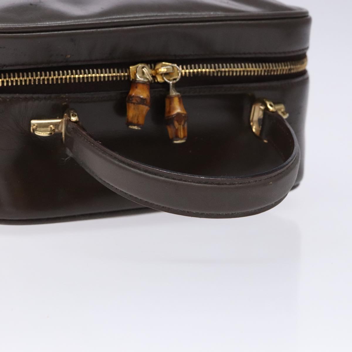 GUCCI Bamboo Vanity Hand Bag Patent leather Brown Gold Auth ep10340