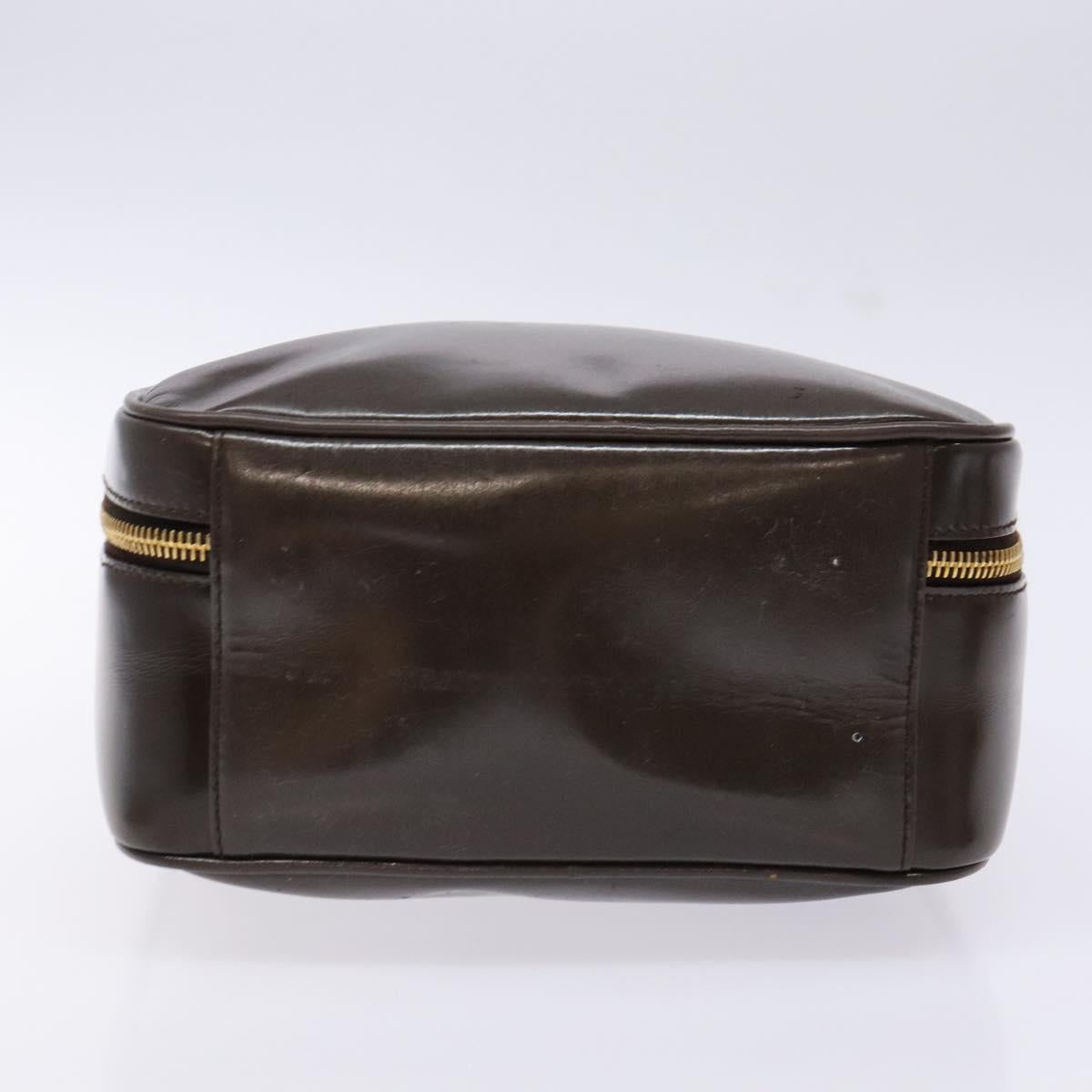 GUCCI Bamboo Vanity Hand Bag Patent leather Brown Gold Auth ep10340